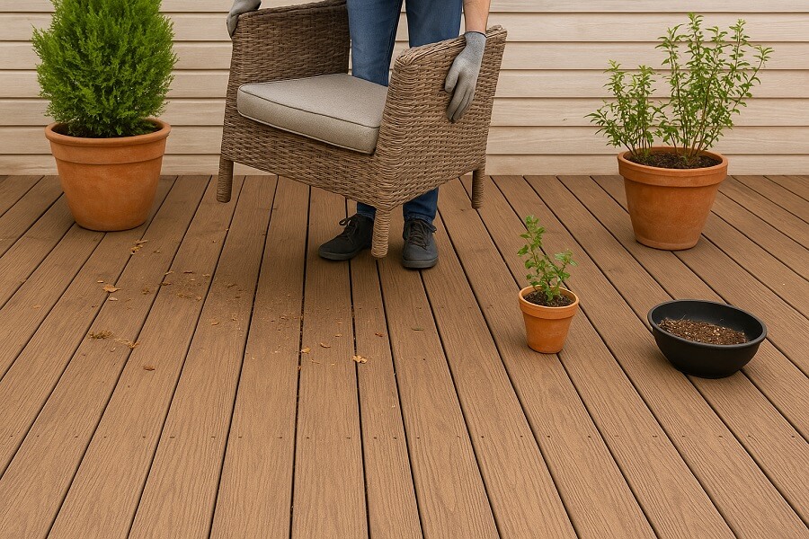 Step 1 - Clear the area (remove furniture, pots, debris)