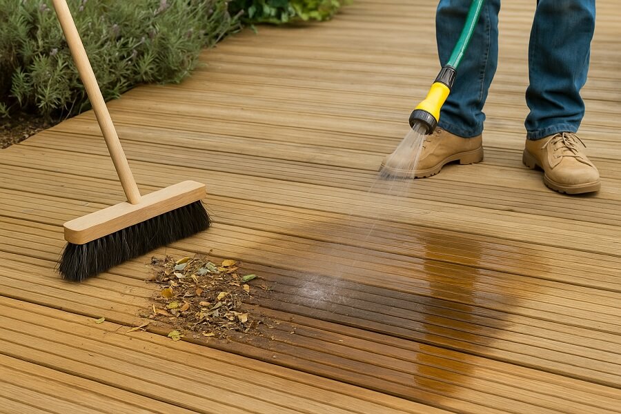 Step 2 - Sweep and rinse (remove dirt, leaves, dust)