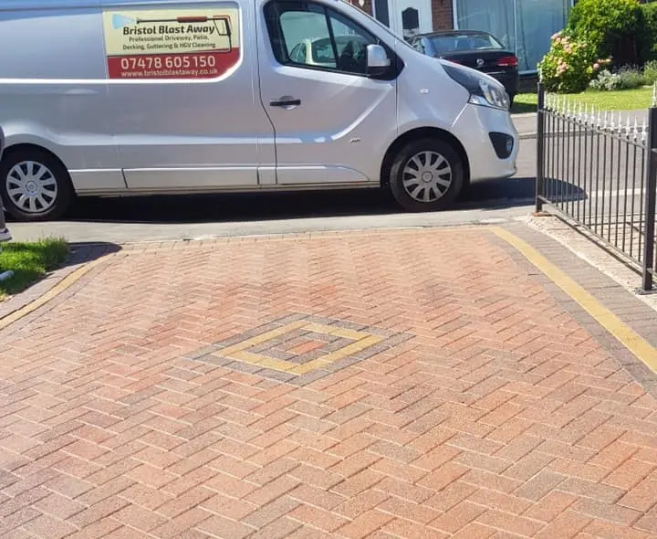 Block paving on a driveway after a full clean and rinse