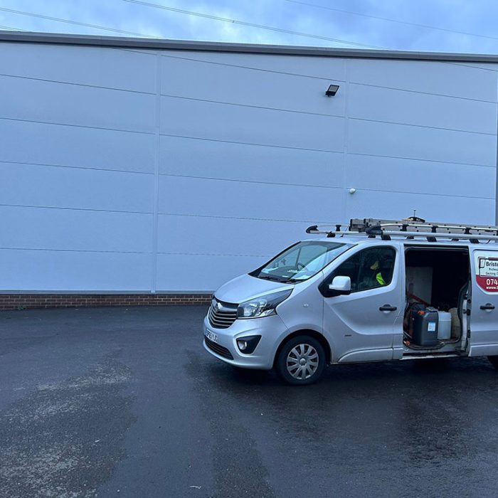 Freshly cleaned cladding at a commercial unit - Bristol